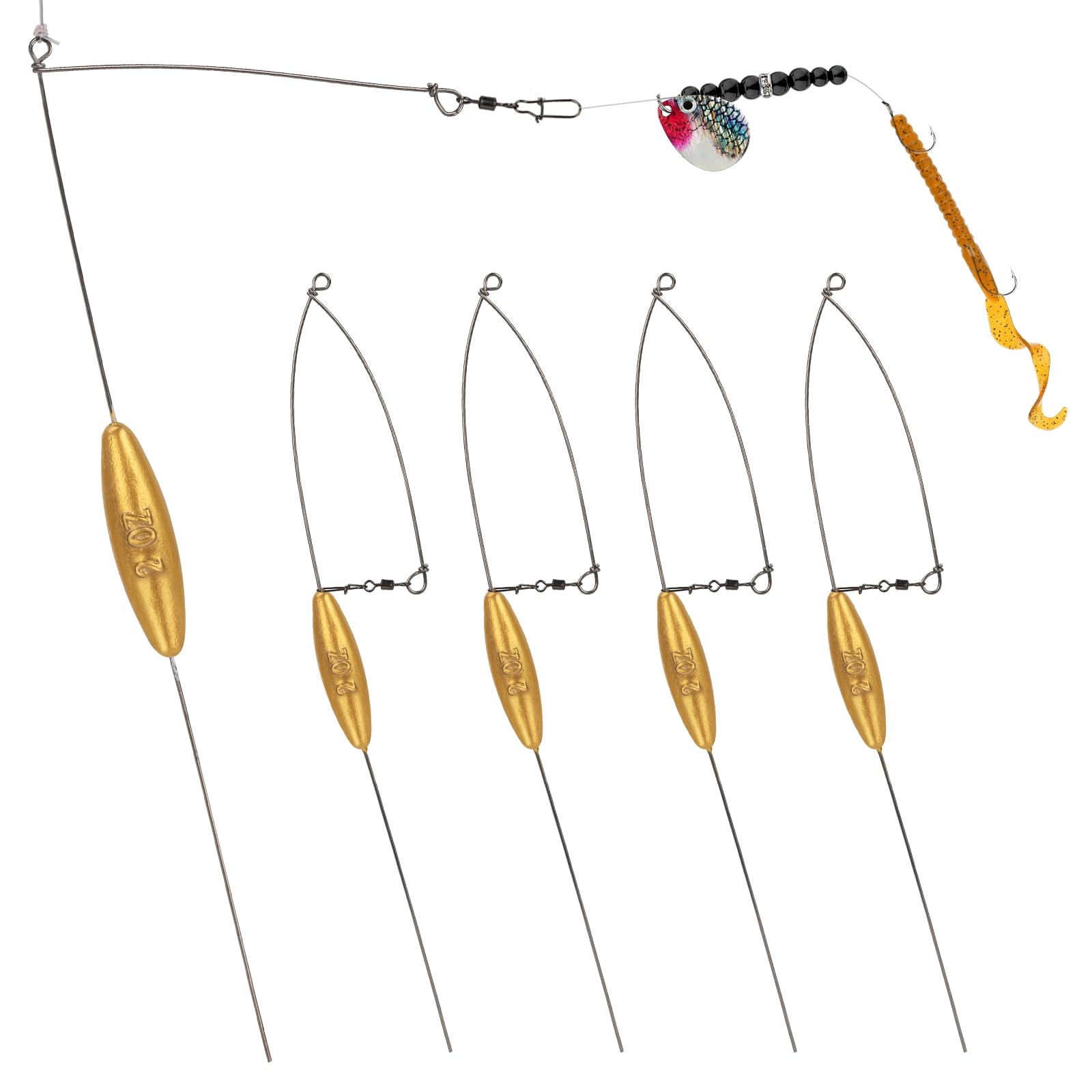 THKFISH 5 Pack Bottom Bouncer for Walleye Rigs, 1OZ-3OZ Trolling Weights Fishing Weight Sinkers Trolling Drifting Fishing Live Bait Spinner Rigs Crankbaits Crawler Harness Walleye Rig