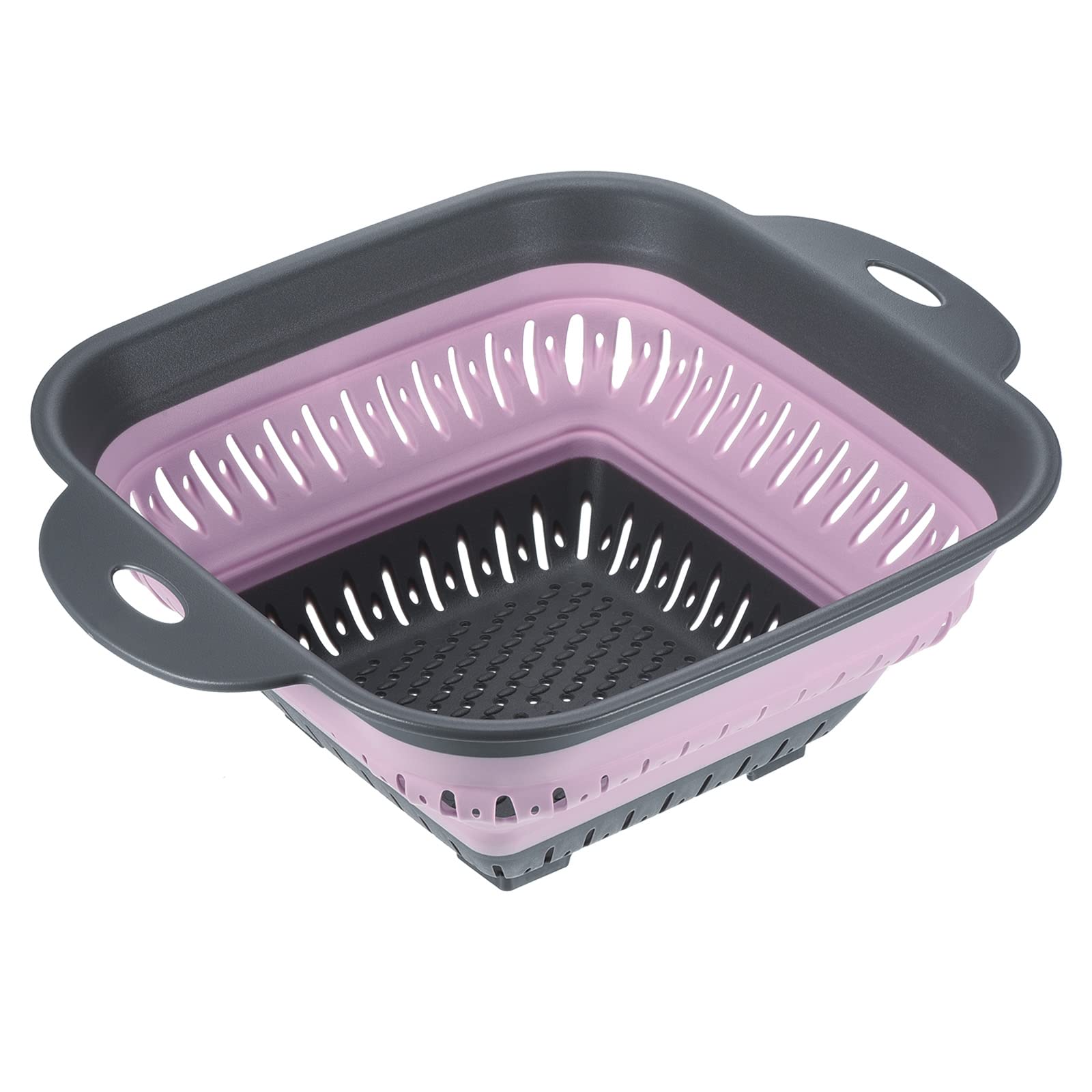 sourcing map Colino pieghevole in silicone, colino quadrato pieghevole con manici, colino alimentare in silicone per drenare pasta, patate, frutta, verdura, rosa