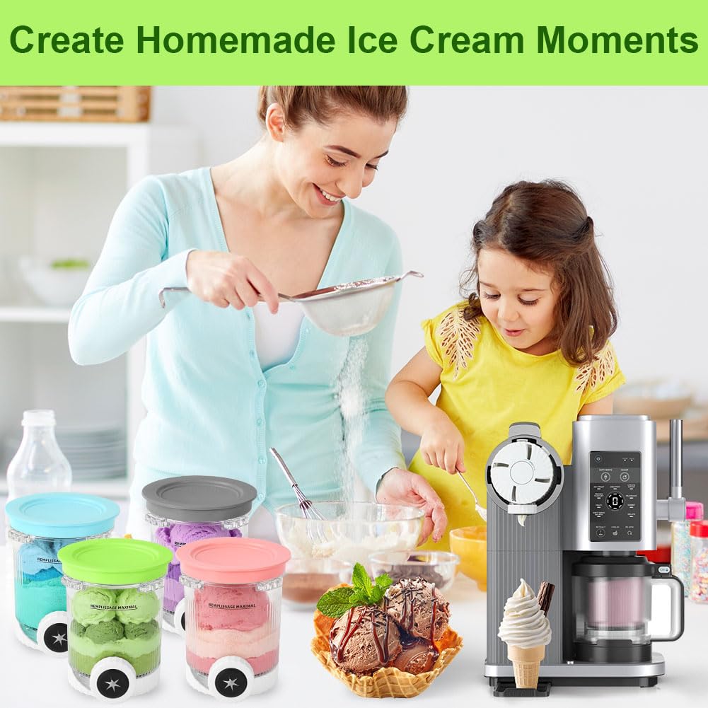 4 Piezas Recipientes para Pintas y Tapa Ninja Creami Swirl Compatibles con NC700 NC701EU Ninja Creami Swirl Pints, Recipientes de 16 oz, Sin BPA y Aptos para Lavavajillas (Gris/Rosa/Azul/Verde)