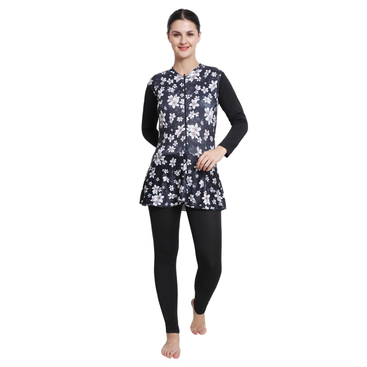 GOLDEN GIRL JMT Wear Full Body Swimsuit Rash Guard One Piece Front Zip Long Sleeve Long Leg Swimwear Swimming Costume for Women with UV Sun Protection - with Pads