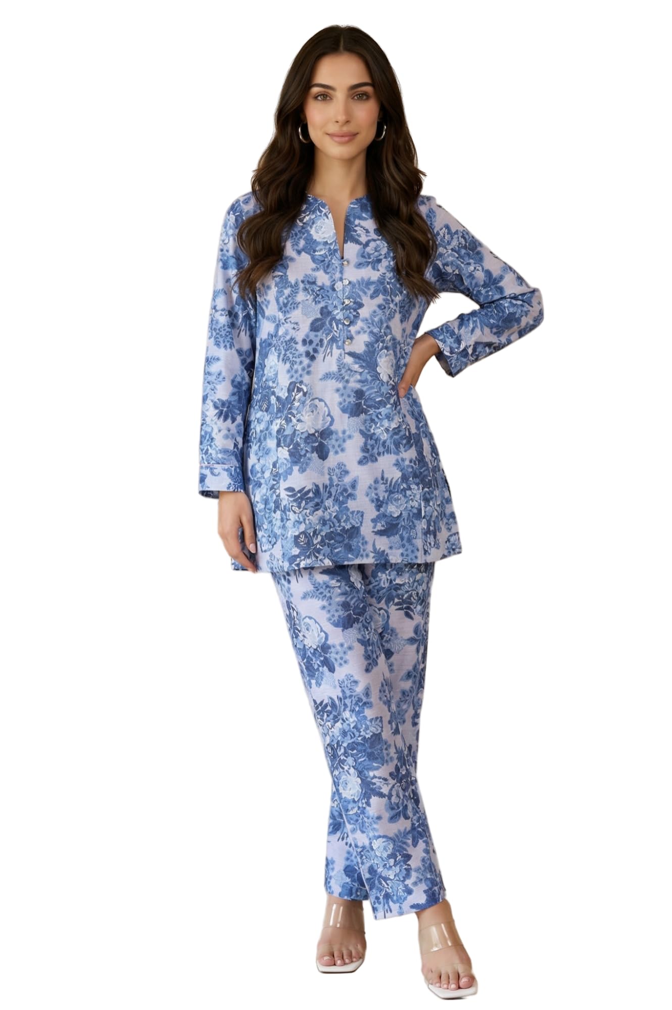 Floral Printed Pure Cotton Straight Tunic with Pants Co-ord Set-image-36
