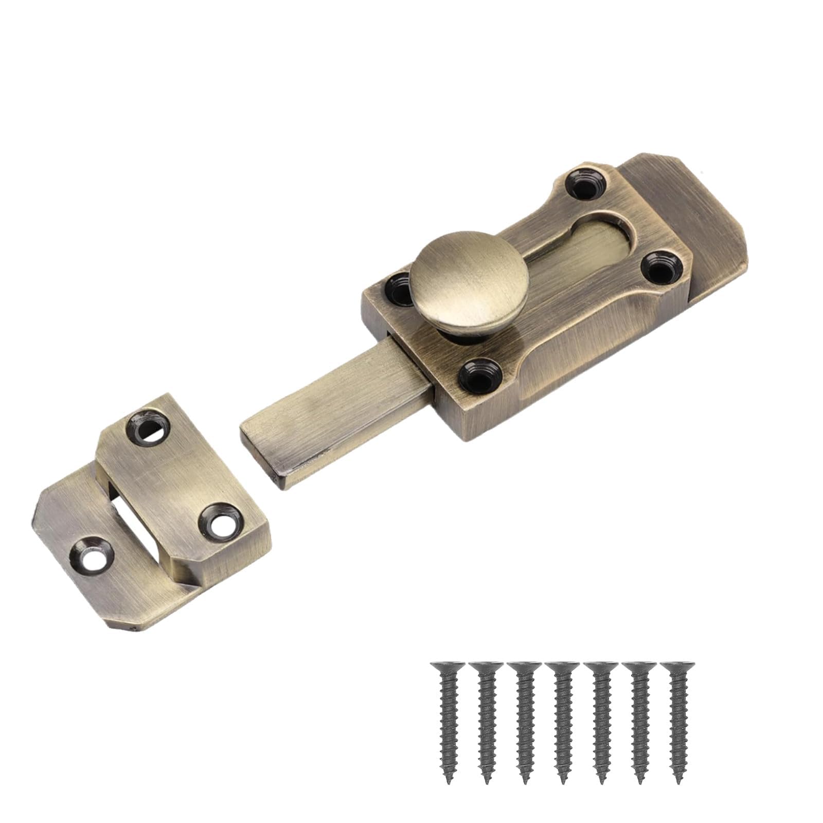 Fjdrsig Brass 3 Inch Door Bolt Heavy Duty Door Locks,Doors Bolts For Internal Doors With Screws,Doors Deadbolt Heavy Duty Door Lock Interior Antique Zinc Alloy Security Latch,For Garden Gate Shed Door Window.