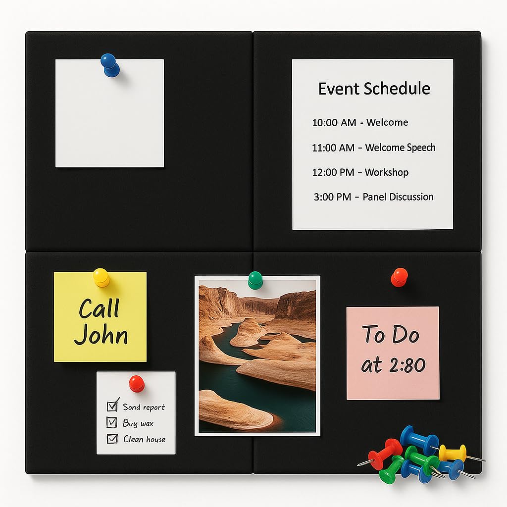 Panchhi Store 4 Pcs Adhesive Notice Board Black Bulletin Board with 10 Drawing Pins Felt Message Board for Paste Notes, Photos, Schedules - Pin Board for Study Room, Office, Home, School, Restaurant-image-19