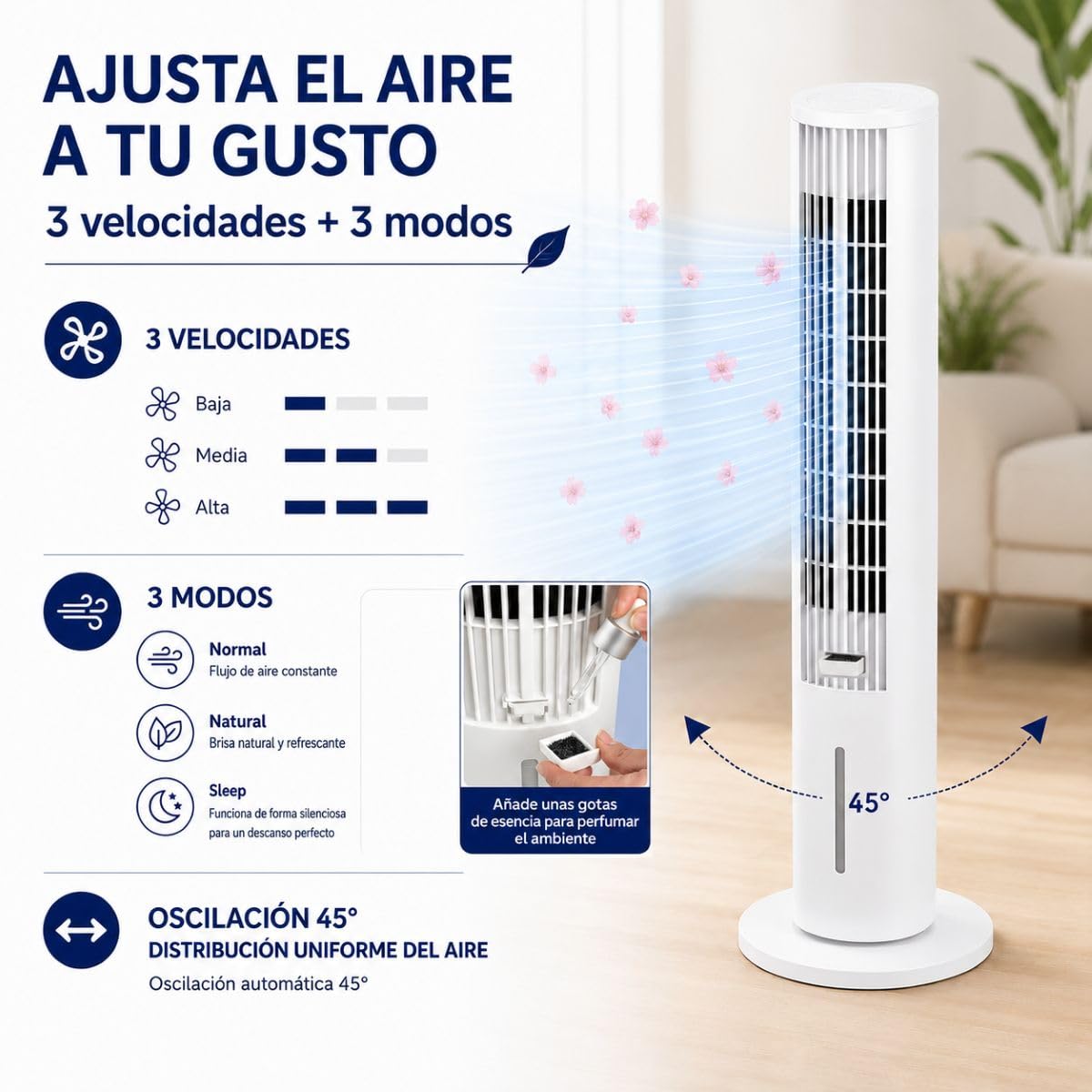 InnovaGoods - Climatizzatore evaporativo portatile Torre 4 in 1, ventilatore, umidificatore, diffusore di aromi, telecomando, 3,5 l, 3 velocità, timer, oscillazione 45°, silenzioso <46 dB