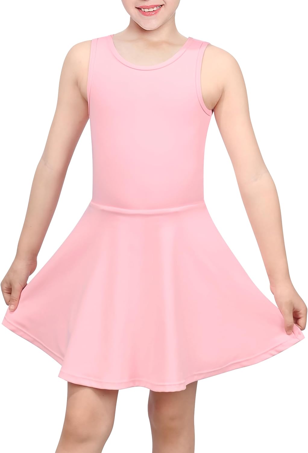 Sunny Fashion Girls Tennis Dress Open Back Bow Sleeveless Kids Golf School Sports Dresses Outfit with Shorts Pockets