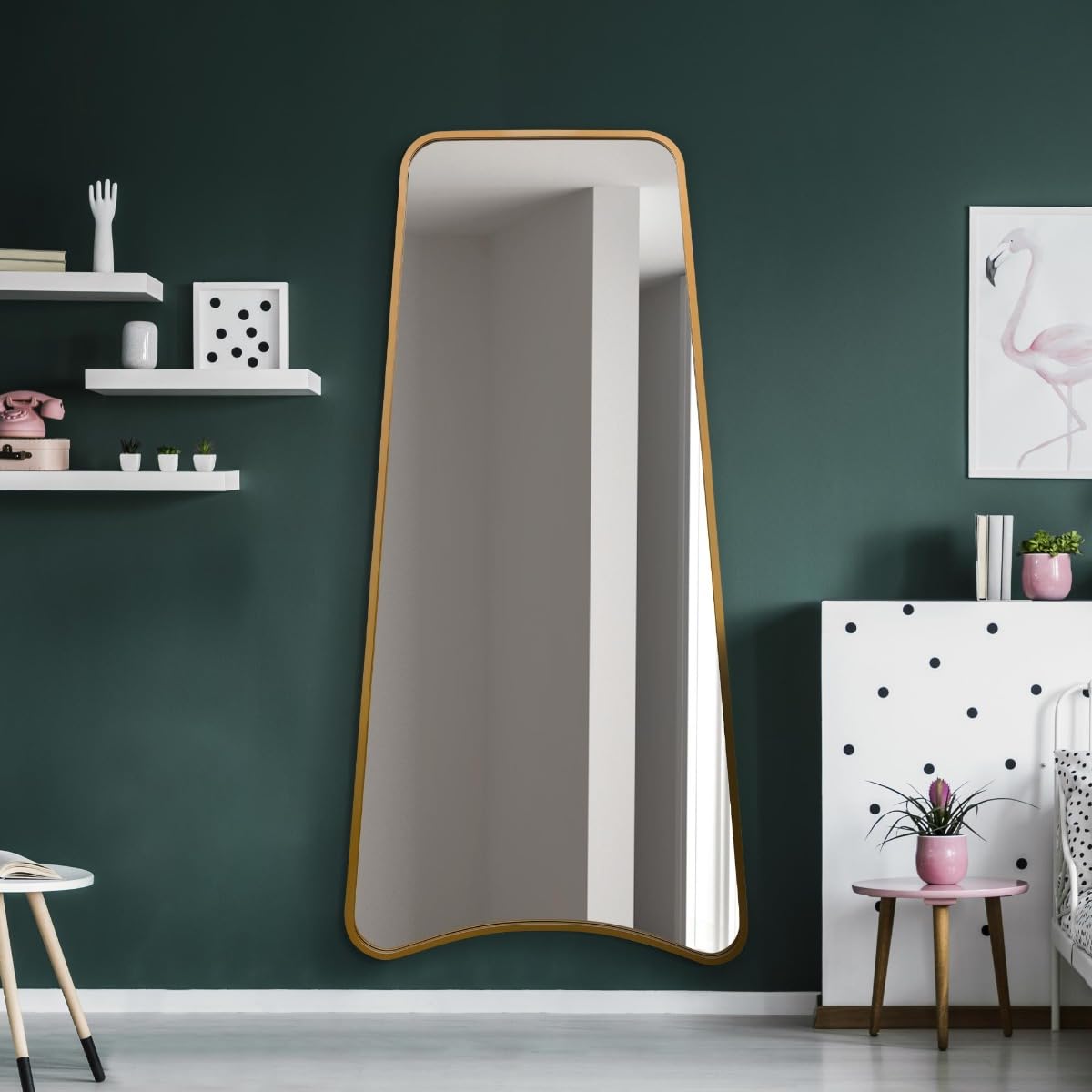 The Coartans Black Gold Framed Arched Base Tapered Wall Mirror 79""x38"" 200x95cm