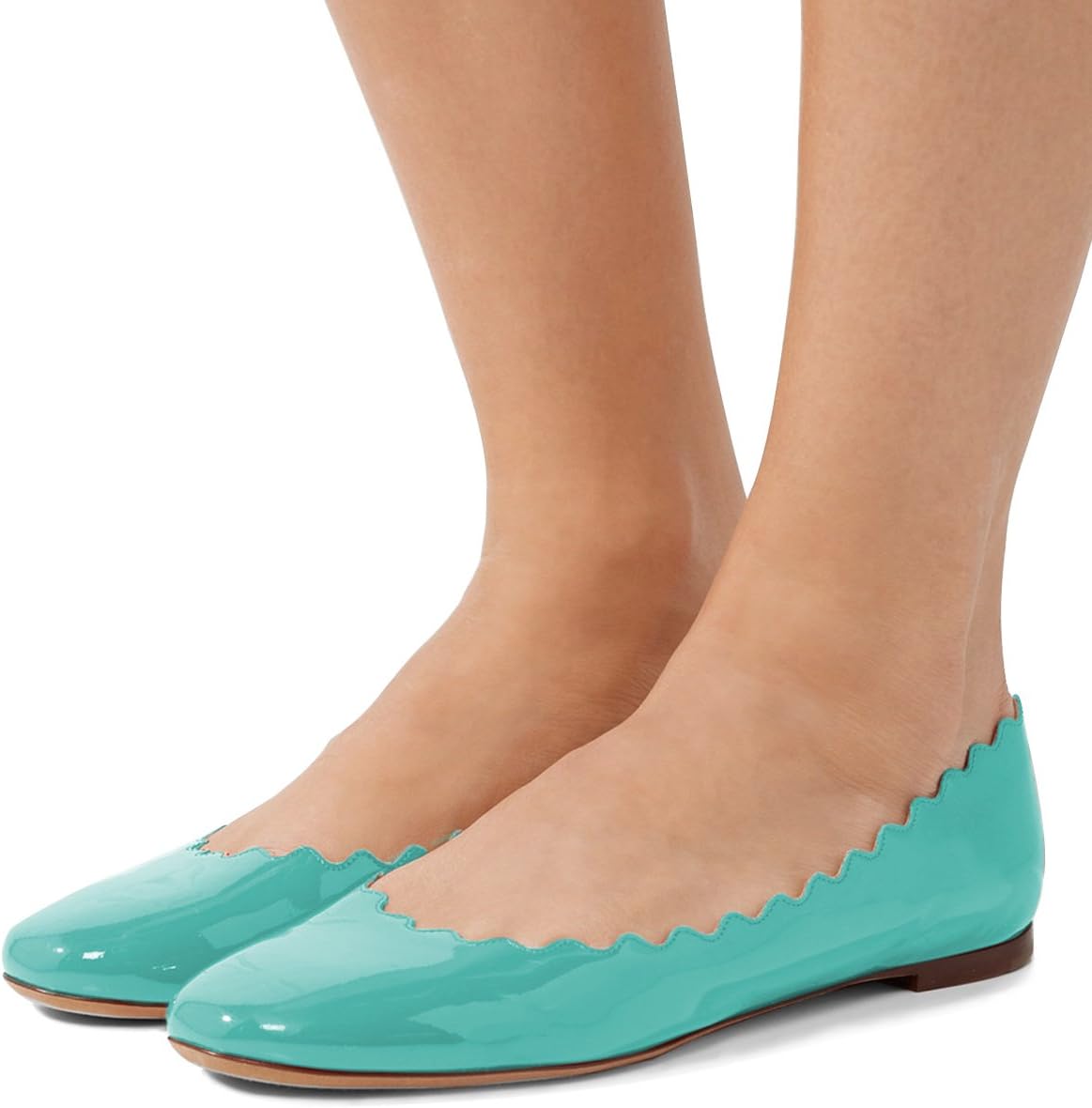 FSJ Women Cute Dress Pump Shoes Scalloping Round Toe Suede Ballet Flats for Comfort Flat Shoes Size 4-15 US