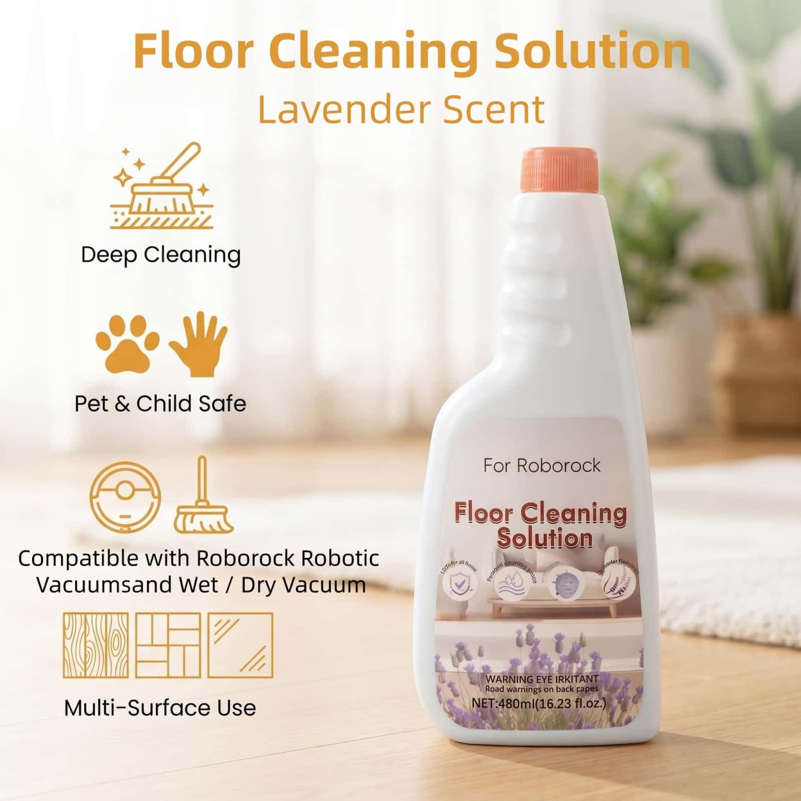 Liquide Nettoyant For Sols, 480mlX3, Parfum De Lavande, Nettoyage En Profondeur, Sans Rayures, Échelle 1: 200, Compatible Avec Roborock, Avec Robot Balayeur À Double Usage Sec Et Humide