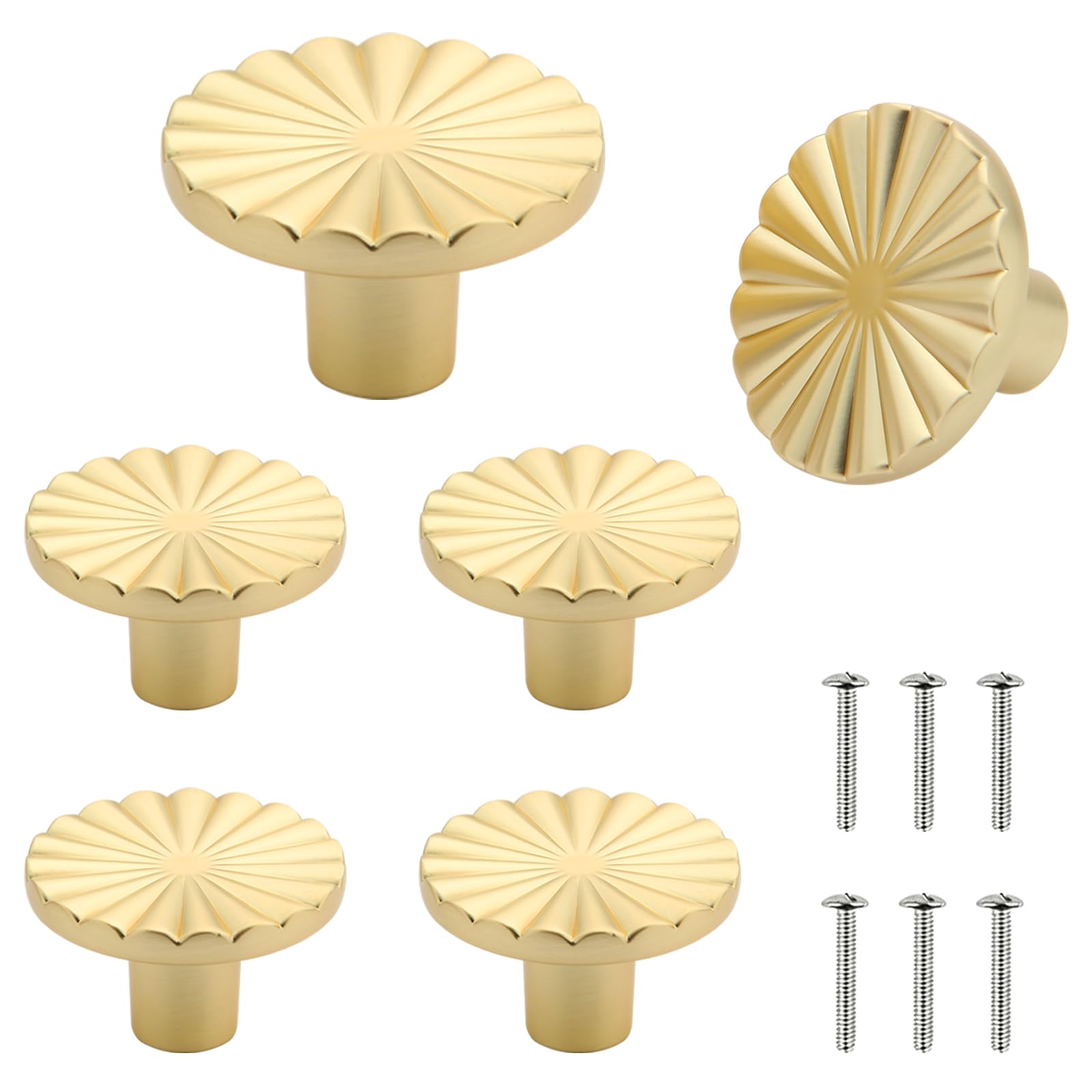 LLCS® 6 Stück Runde Schrankknöpfe Möbelknöpfe knauf für Schrank Schrankgriffe Gold für Kleiderschrank, Schrank, mit einem Schrauben