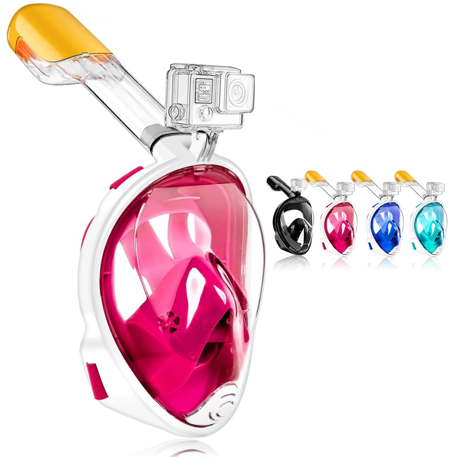 Snorkel Mask, Full Face 180°view Snorkeling Gear with Panoramic Design-Compatible Sports Camera, Diving Mask with Anti-fog and Anti-leak Technology for Adults and Kids (Pink, L/XL)