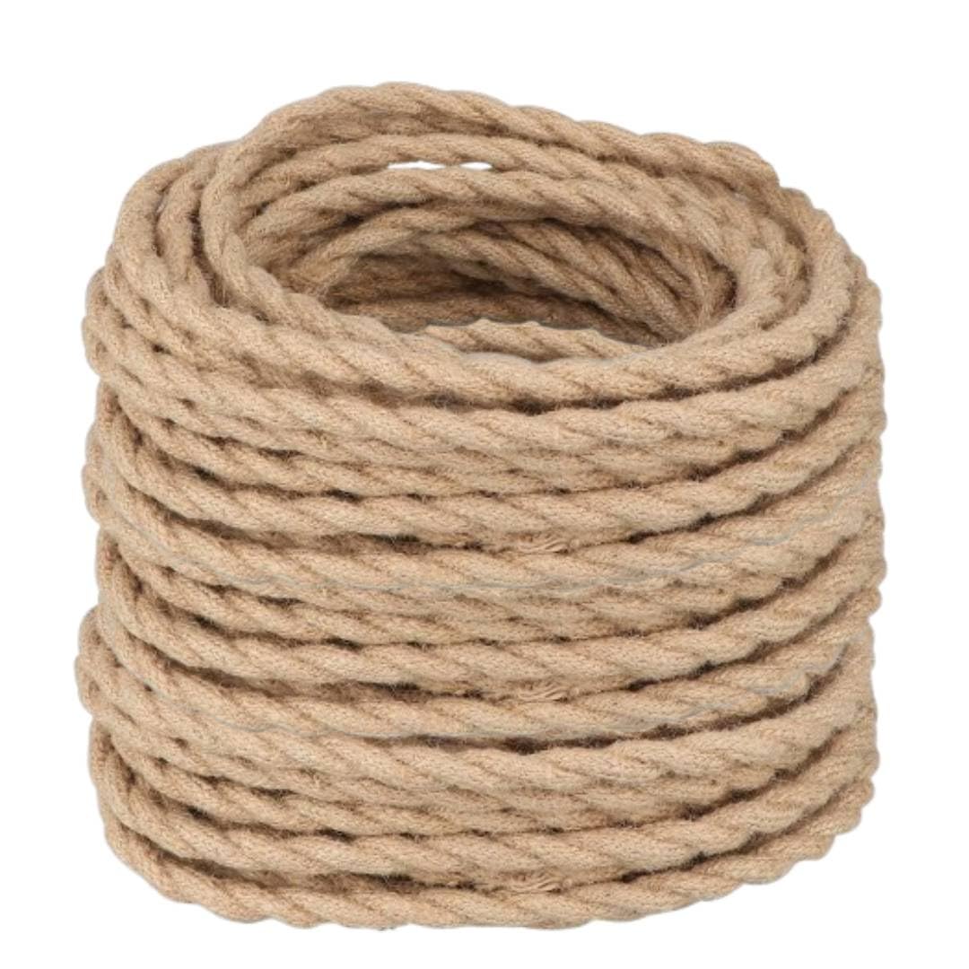 10m 3 Core Twisted Electrical Cable Vintage Italian Style Cable with Earth Wire, Antique Braided Hemp Rope Lighting Flexible Fabric 0.75mm Cord, DIY Pendant Light, VDE Certification (Twisted - Hemp)
