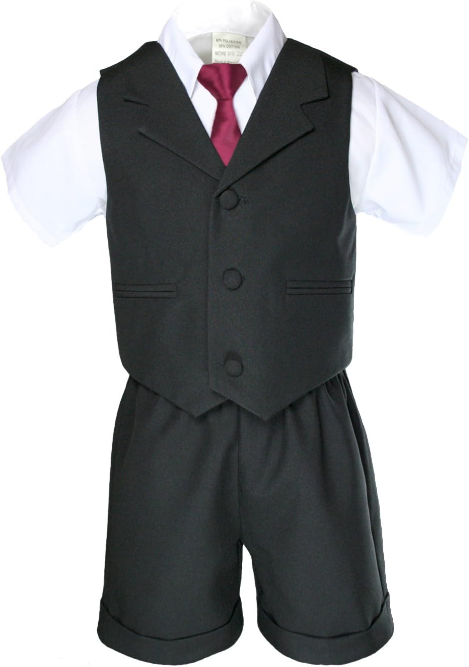 Boy Black Short Vest Set Suits Outfit Extra Burgundy Necktie Baby Toddler