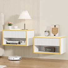4ever2buy White Nightstand Set of 2,Floating Night Stand with Storage