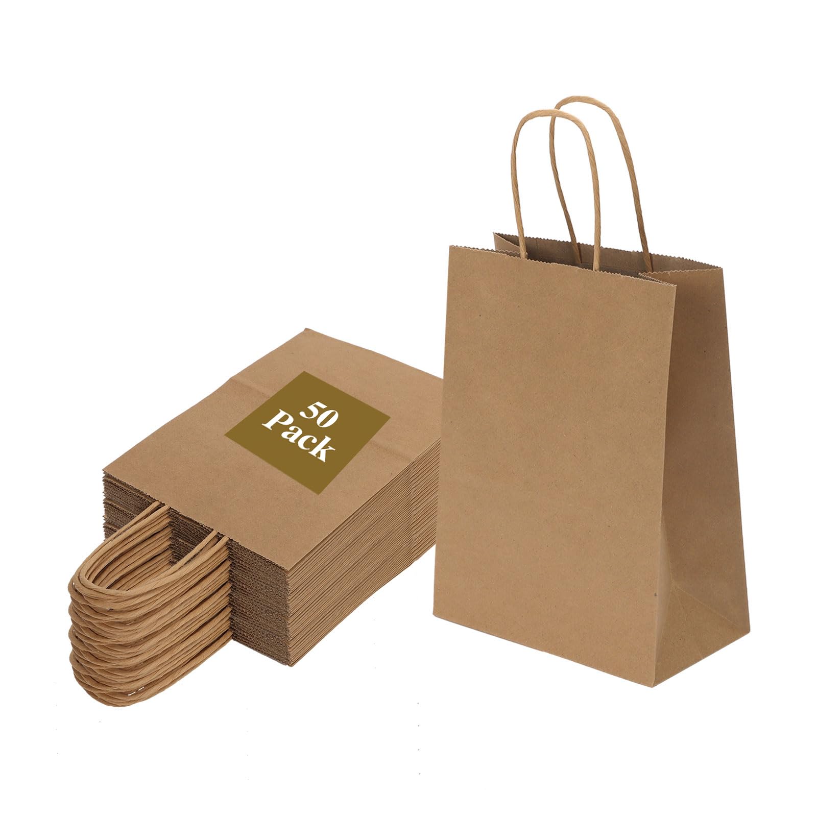Joybe 50 Pack 6x3.25x8 Inch Small Brown Paper Bags with Handles Bulk, Kraft Paper Gift Bags for Birthday Party Favors Grocery Retail Shopping Business Goody Craft Sacks (Blank Plain Natural, 50pcs)The Forest Stewardship Council