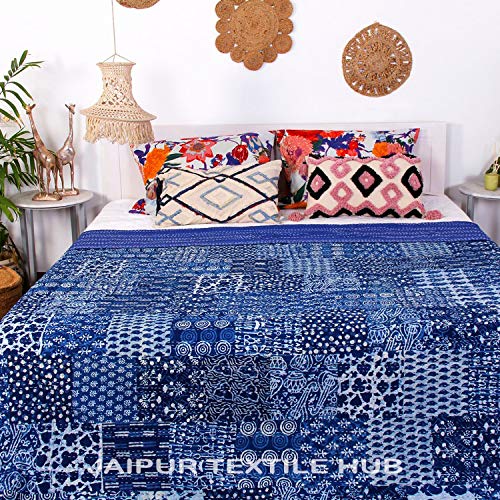 Jaipur Textile Hub Indigo Print Kantha Quilt Gudri Vintage Handmade Kantha Indian Throw Bedcover Jth-Qlt-Fba5 Bedspread Kantha Quilts #TOP2