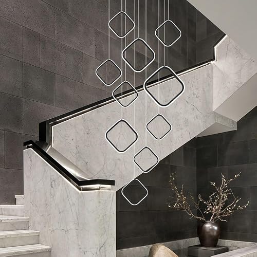 PLQWUJD Modern Chandelier Large Dimmable LED Chandelier - 15 Ring Modern Pendant Light Fixture with Remote Control, Adjustable Height, Ideal for High Ceilings, Staircases, and Foyers