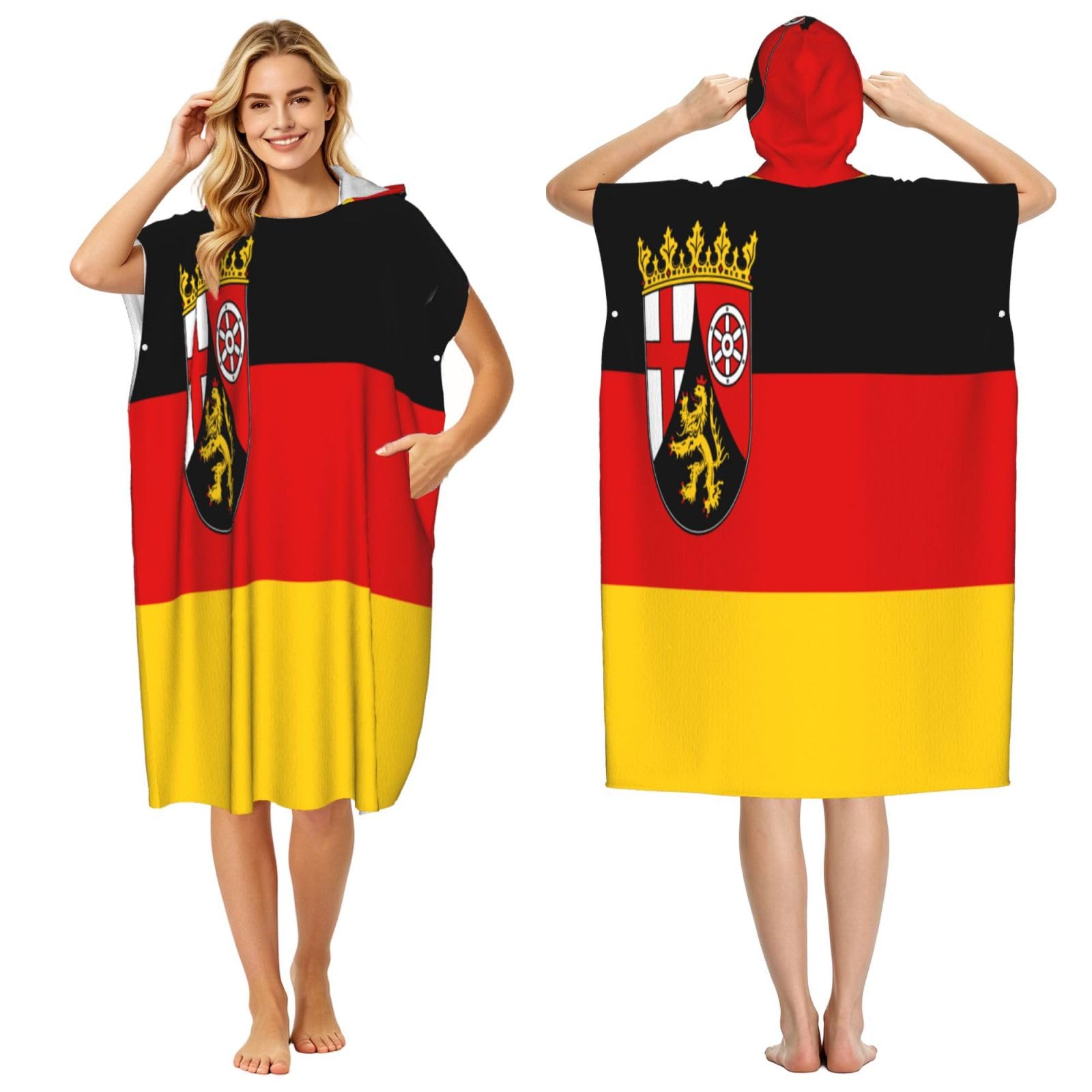 Flag Of The State Of Rhineland-Palatinate Adult Hooded Beach Poncho Towel