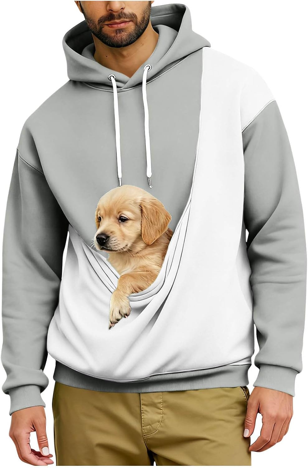 Men's Pet Carrier Hoodie Cat Dog Pouch Holder Sweatshirt Shirt Top Casual Color Block Pullovers for Pets Lover