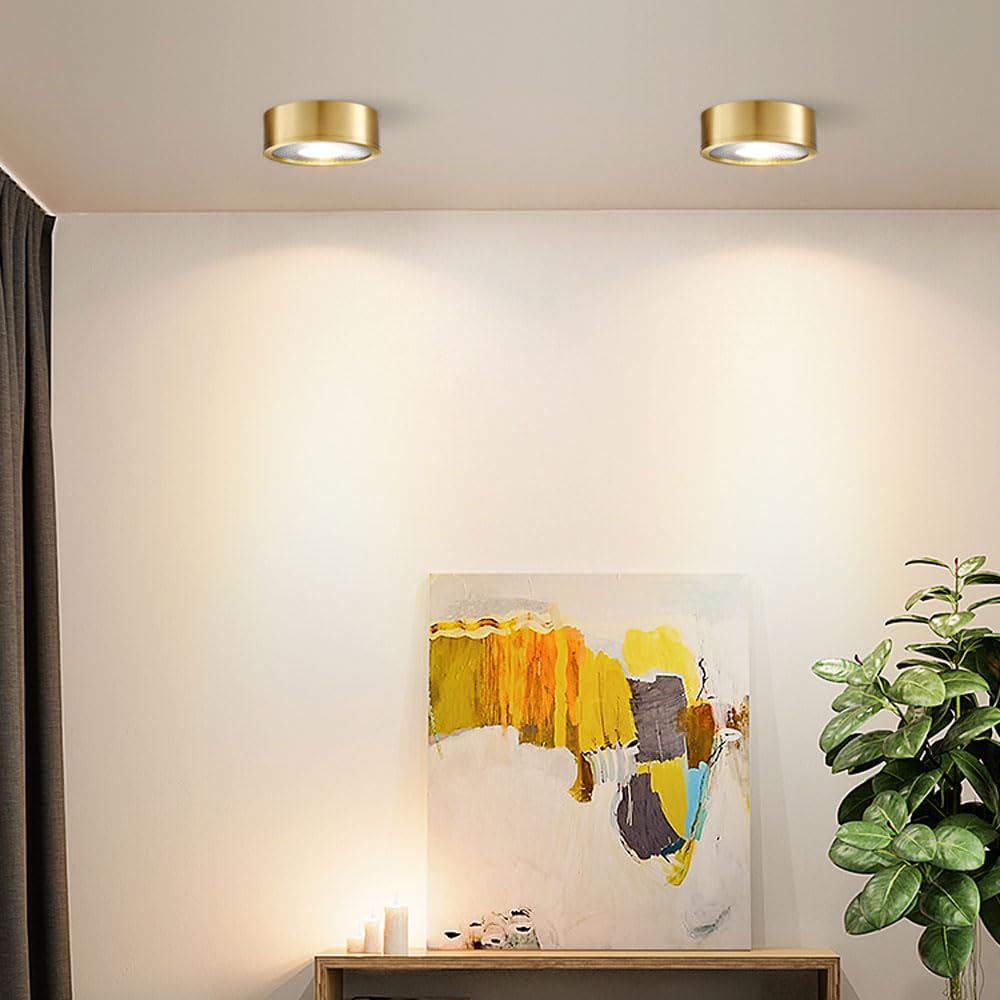 Spot de Plafond LED Moderne doré 7 W, Robuste et créatif, Montage en Surface, Finition cuivre Anti-éblouissement, éclairage d'accentuation, idéal pour Chambre et Salon,7w