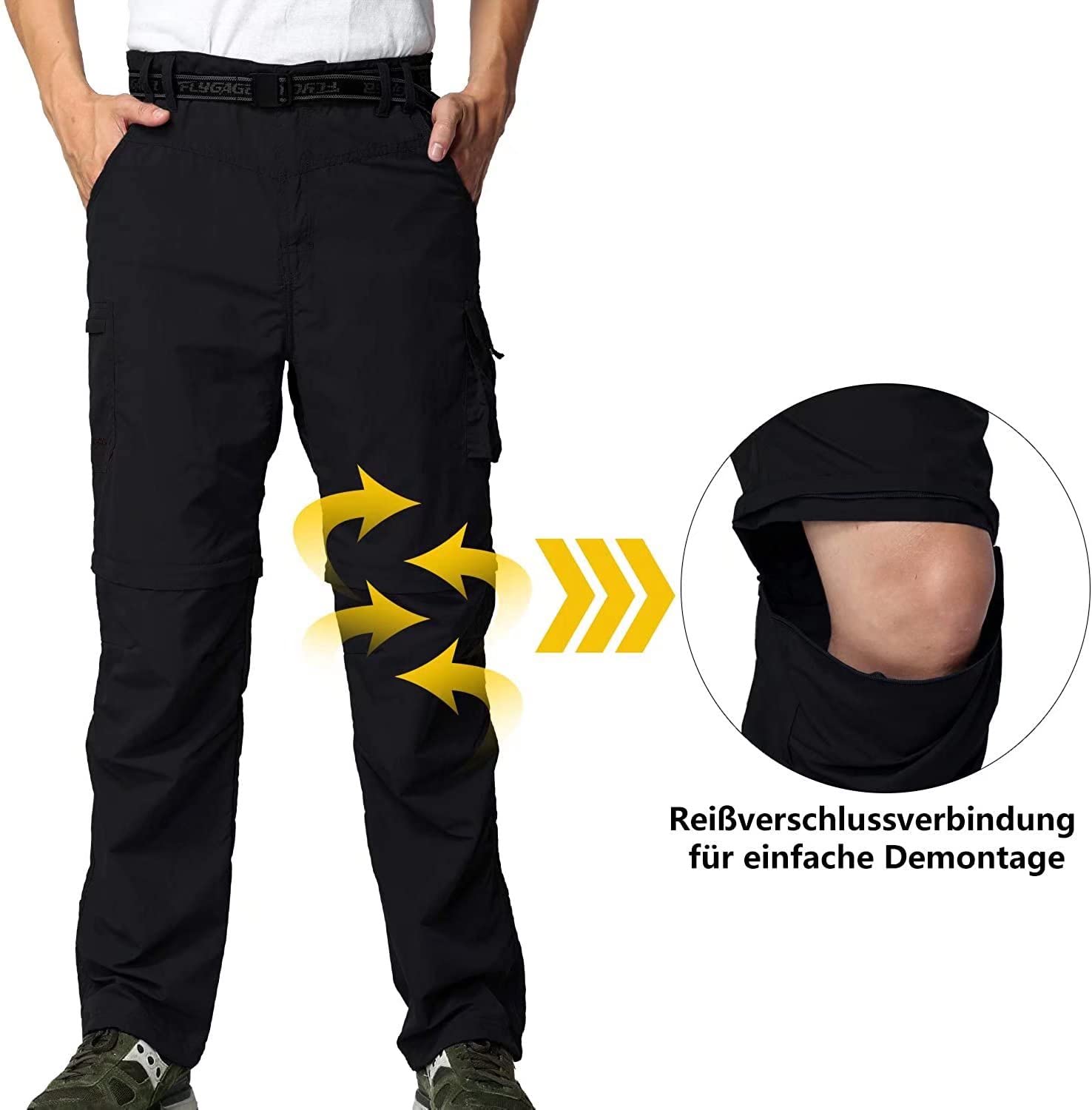 FLYGAGA Hommes Outdoor Pantalon de randonnée Pantalon Zip Off Jambes de Pantalon Amovibles Short d'été avec Ceinture Léger Séchage Rapide Respirant Pantalon Fonctionnel Pantalon de Trekking Cargo