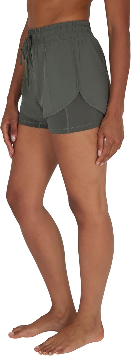 90 Degree By Reflex Lightweight Workout Shorts 2 in 1 Running Yoga Gym Shorts with Inner Biker Short Pockets - Image 3