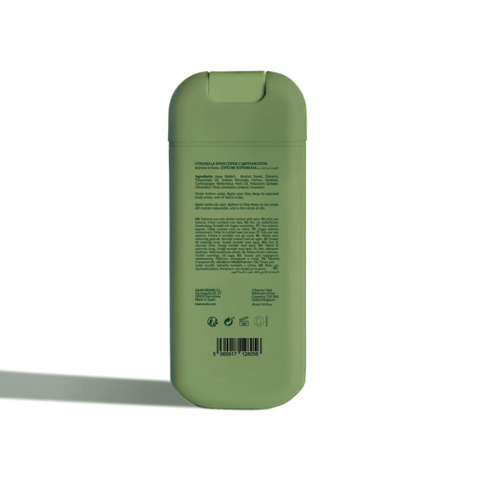 HAAN Stay Away Citronella Spray – Spray idratante per il corpo al profumo di citronella | Formula vegana, 86% naturale | 45 ml