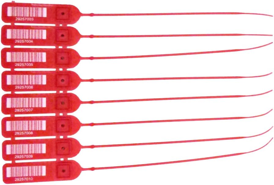 Red Pull-Tight Barcode Security Seals 8'', 100 Seals