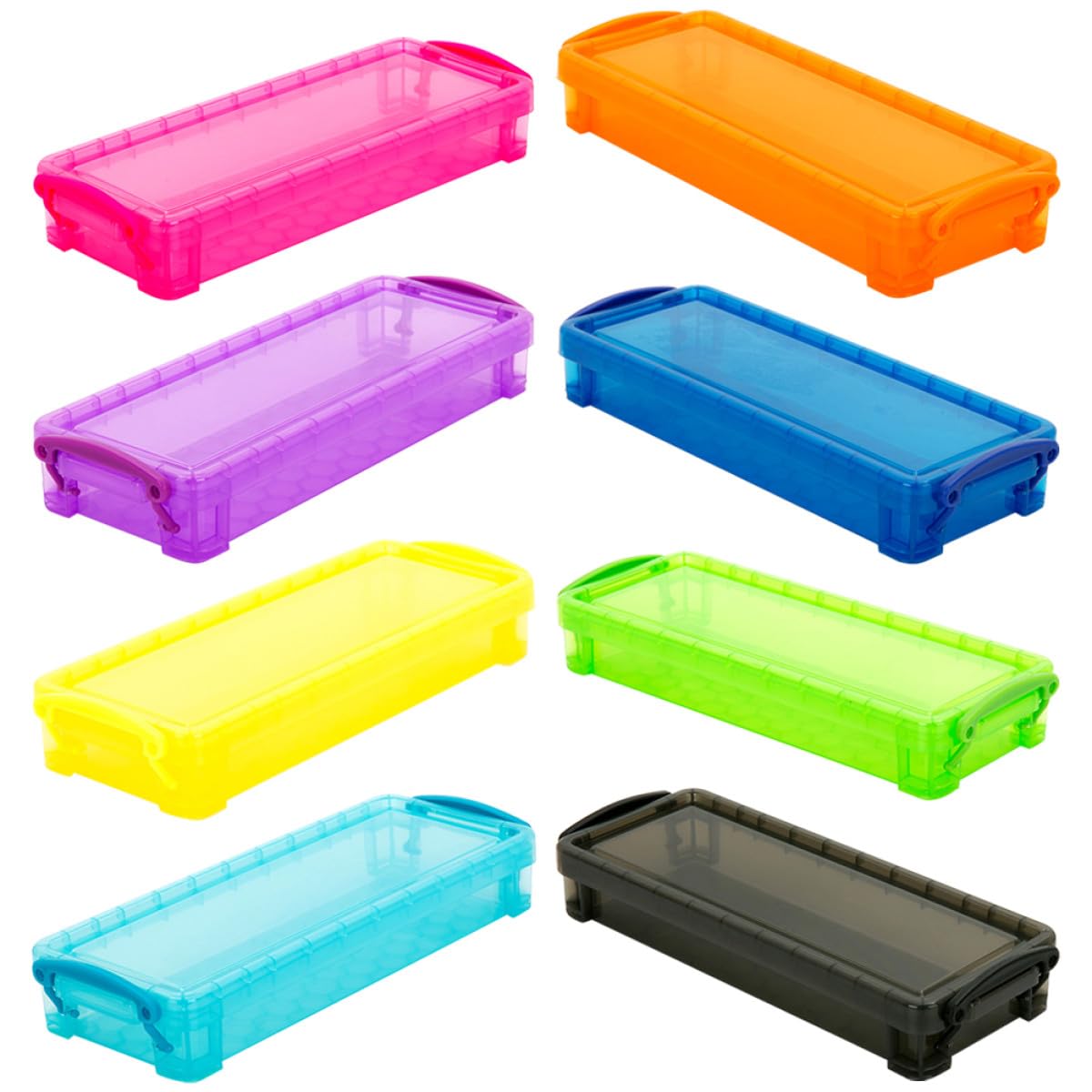 Trousse Portable en Plastique Translucide 8pcs Grosse Capacité pour Organiser Les Fournitures de Bureau et École, Boîte de Rangement Compacte pour Bureau sans Encombrement
