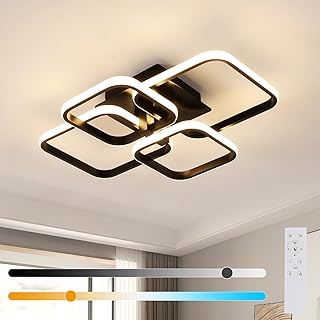 Mckalen Lámpara de Techo LED Regulable, Plafon LED Techo Salon con Mando 48W 5400LM, Luz de Techo LED Moderno 3000K-6500K, 4 Marcos Cuadrados para Salón Dormitorio Comedor, Negro