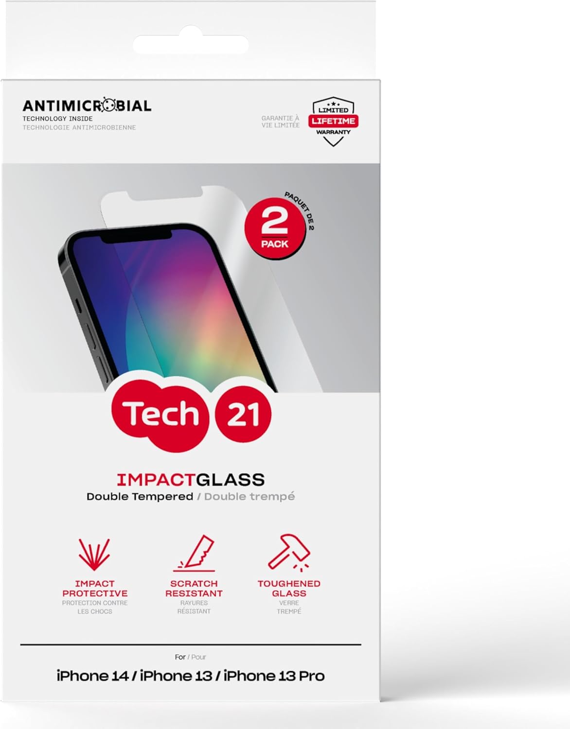 Tech21 Impact Glass Screen Protector for iPhone 14 - Pack of 2