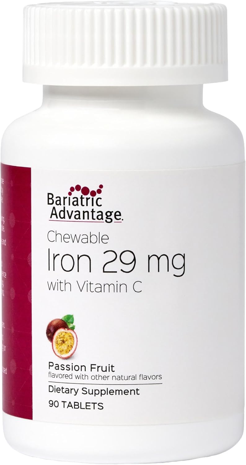 Bariatric Advantage Chewable Iron 29 mg - for Bariatric Surgery Patients - Iron with Vitamin C - No Iron Taste - Ferrous Fumarate & Carbonyl Iron Supplement - Passion Fruit - 90 Count