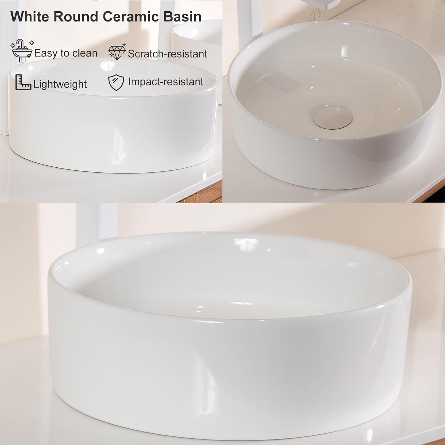 Ambrovina 30" Floating Bathroom Vanity with Sink, Modern Plywood Storage Cabinet with Soft Closing Drawer, Round Ceramic Basin, Stone Pattern Sintered Stone Top, Pre-Assembled Vanities, White Oak