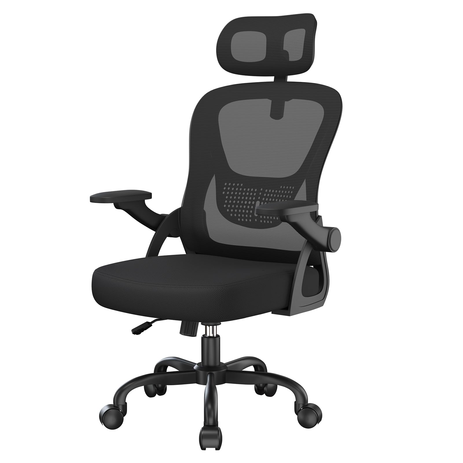 naspaluro Office Desk Ergonomic Chair with Flip-up Armrests/Headrest/Back Support Comfy Computer Small Heavy Duty Swivel Chairs for Home Office Comfortable Black Study Work Mesh PC Chairs & Stools