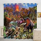 Material: nuestras cortinas de dinosaurio para dormitorio de niños, diseño de animales de la selva del mundo Jurásico, tela opaca de microfibra con ojales para ventana utilizan 100% poliéster, suave, sedoso, extra duradero, innovador tejido de 250 g/m² más tecnología de impresión digital 3D de alta definición, transpirable, resistencia a la decoloración, alta resistencia, resistente al desgaste, sin vinilo, sin revestimiento químico. Estas cortinas gruesas son seguras y saludables para niñas y niños.