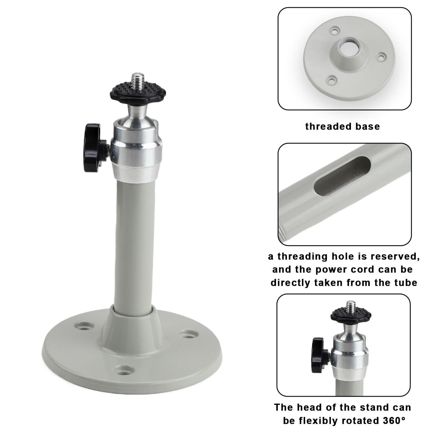 Lot De 2 Supports De Plafond Pour Projecteur Ou Caméra - Rotation 360°, Charge 3kg, Fixation Facile (alliage Aluminium, Argent)