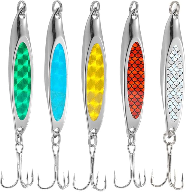 TUXIBIN 5pcs dexter wedge fishing lures sea Trout Lures Metal Slice Spoon Treble Hooks Mackerel sequins spinner Hard Baits Casting Blade Tackle box TXB-1