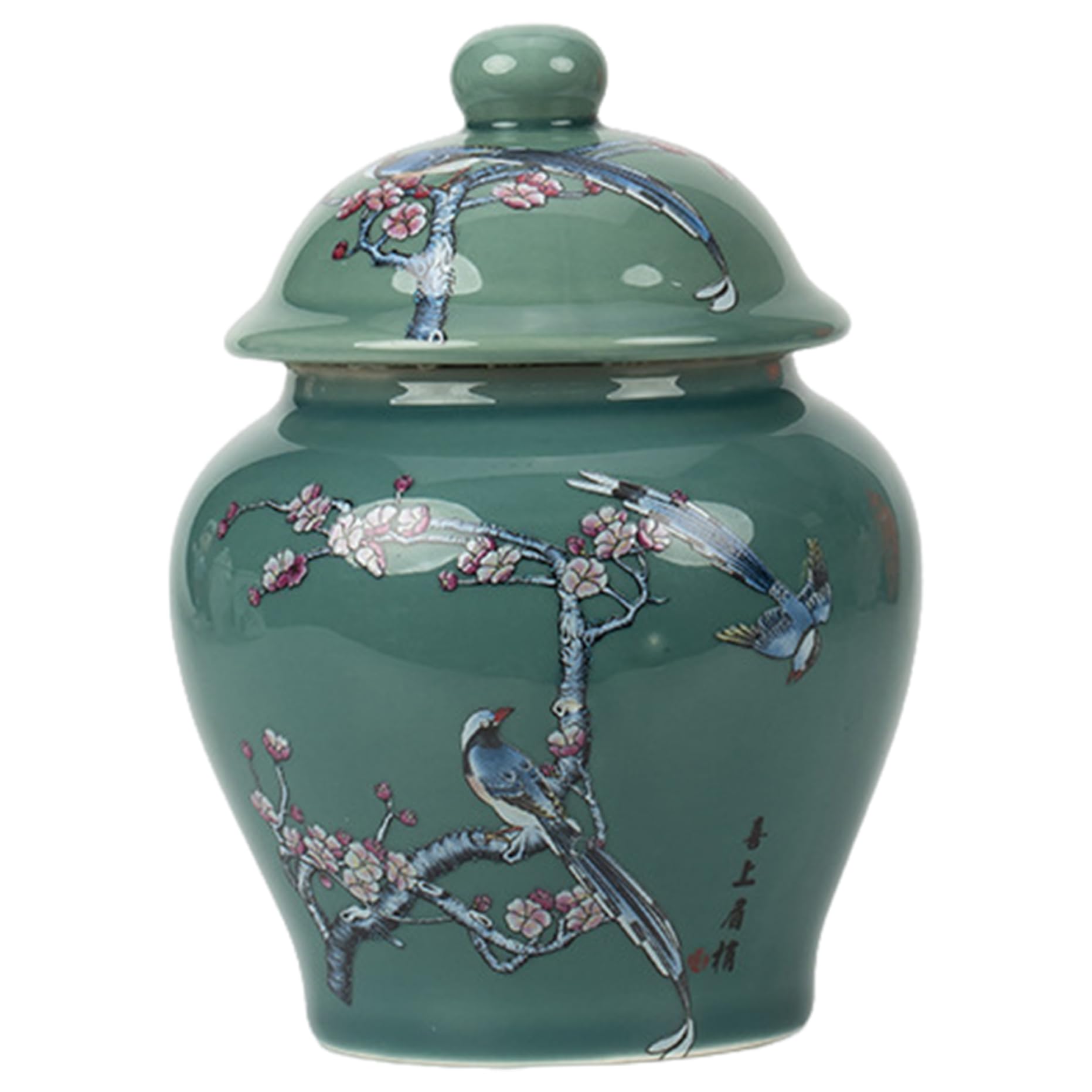AZIDWERYQ Green Ginger Jar, Ceramic Chinese Style Chinoiserie Vase, Decorative Jars with Leakproof Lid, Reusable Ginger Jars for Home Decor Table Tea Storage Decor Green Jar
