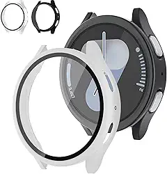 [2+2] Pacote para Samsung Galaxy Watch 7 Capa protetora de tela acessórios de 44 mm, capa antiderrapante ultrafina resistente a arranhões com vidro temperado para Galaxy Watch 7, conjunto de capa