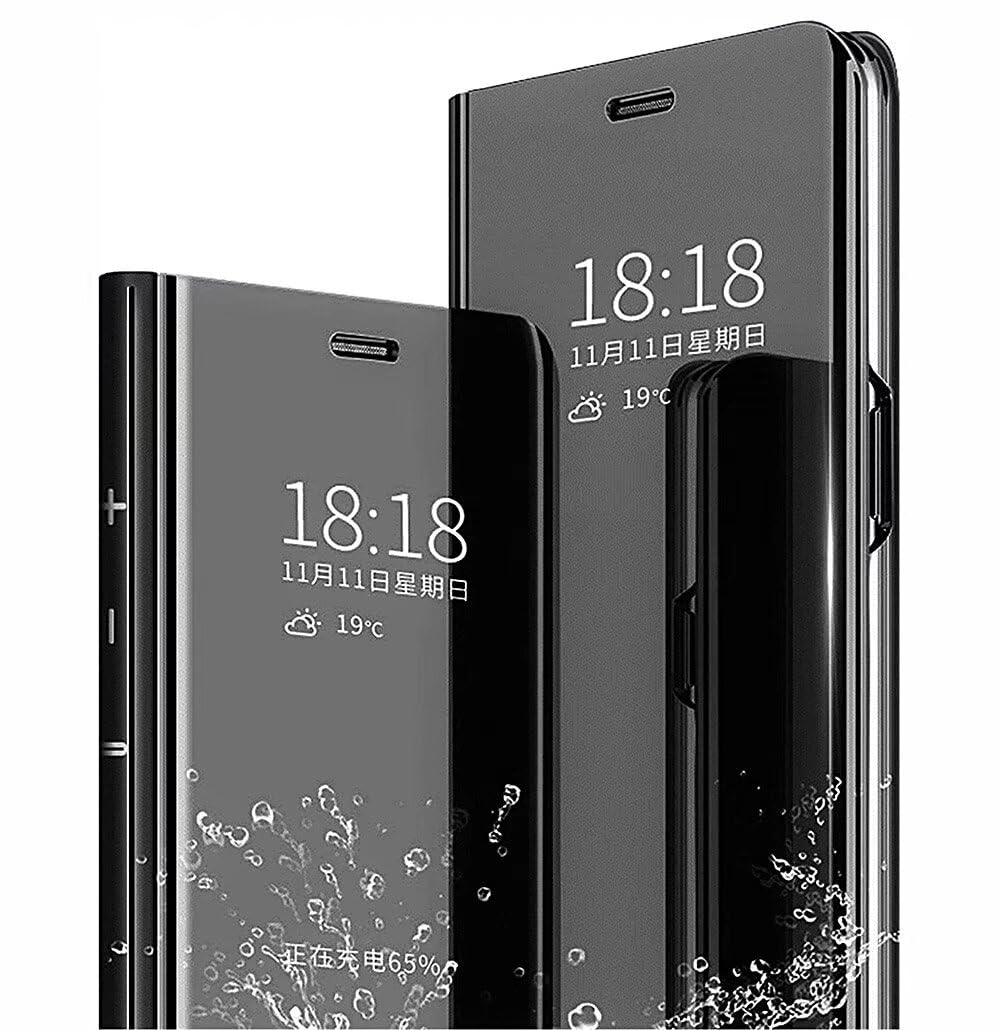 SEAHAI Coque Pour Xiaomi Redmi Note 14 5G / POCO M7 Pro 5G, Élégant Mirror Smart View Standing Flip Etanche Ultra Mince Antichoc Anti-Rayures Coque Etui Housse - Noir