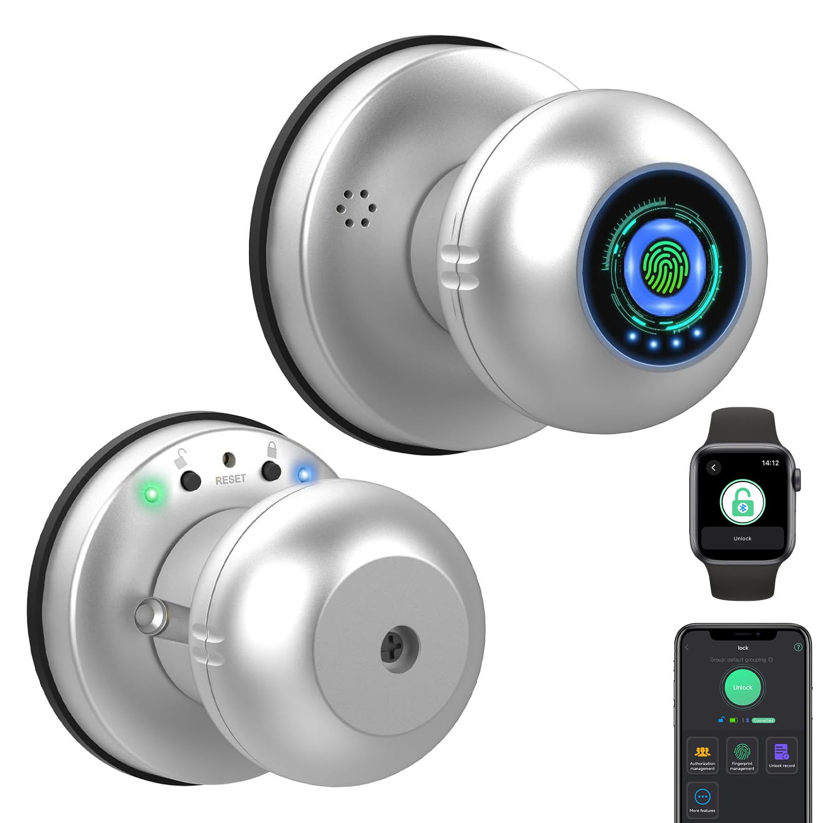 Fingerprint Door Knob, App Keyless Privacy Lock for Bedroom Pantry,