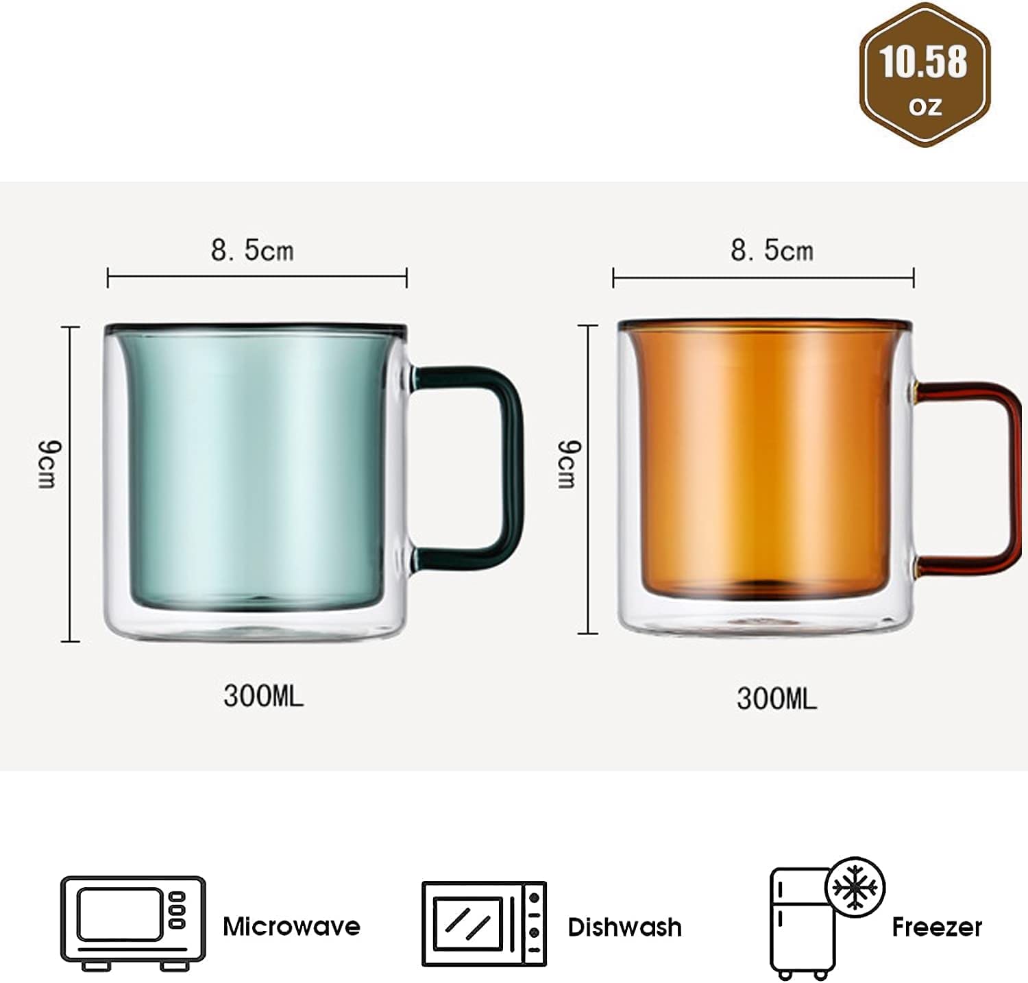 CASOTA Kaffeetassen aus Glas, 2er-Set, doppelwandiges Design, Glas, Tee, Kaffee, Milchbecher mit Griffen, isolierte doppelwandige Gläser, hitzebeständige Thermobecher for Cappuccino Latte Tee