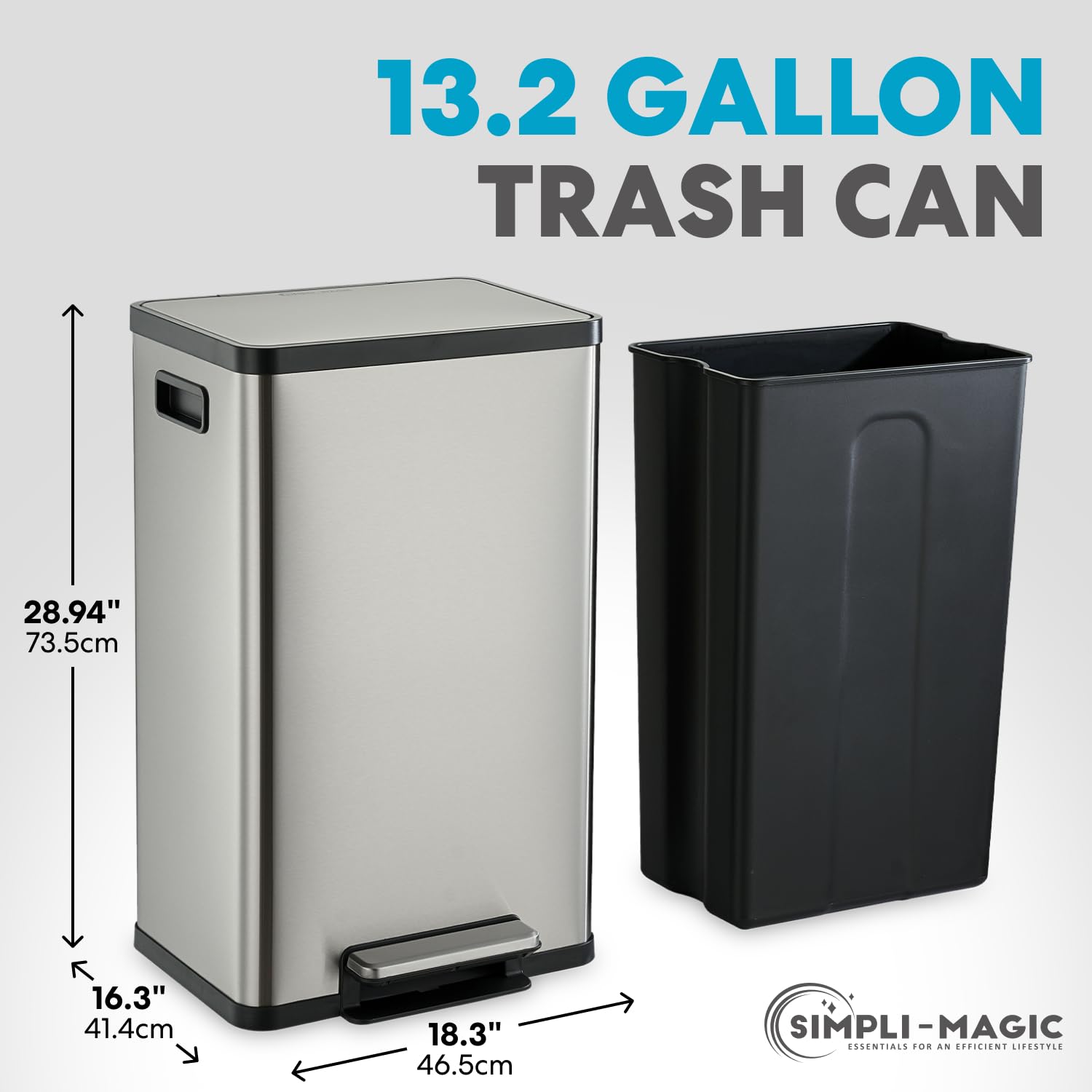 Simpli-Magic Stainless Steel Trash Can - Foot Pedal & Filter -3 Simpli-Magic Stainless Steel Trash Can - Foot Pedal & Filter -3