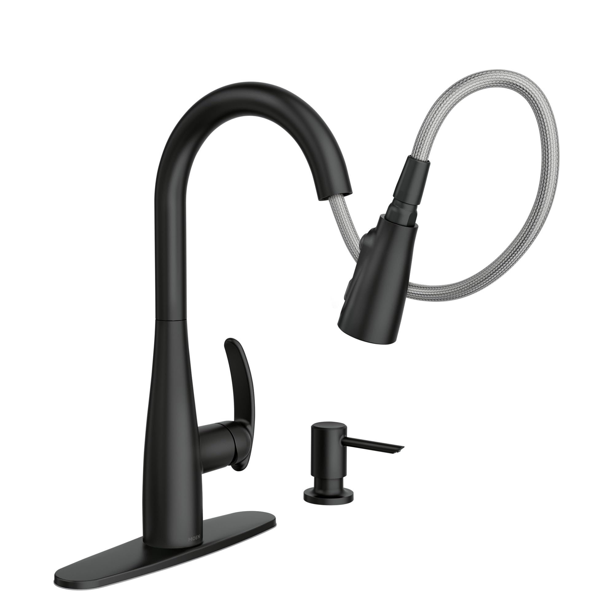 MOEN Reyes 87932BL - Grifo de cocina extraíble con acoplamiento magnético, color negro mate