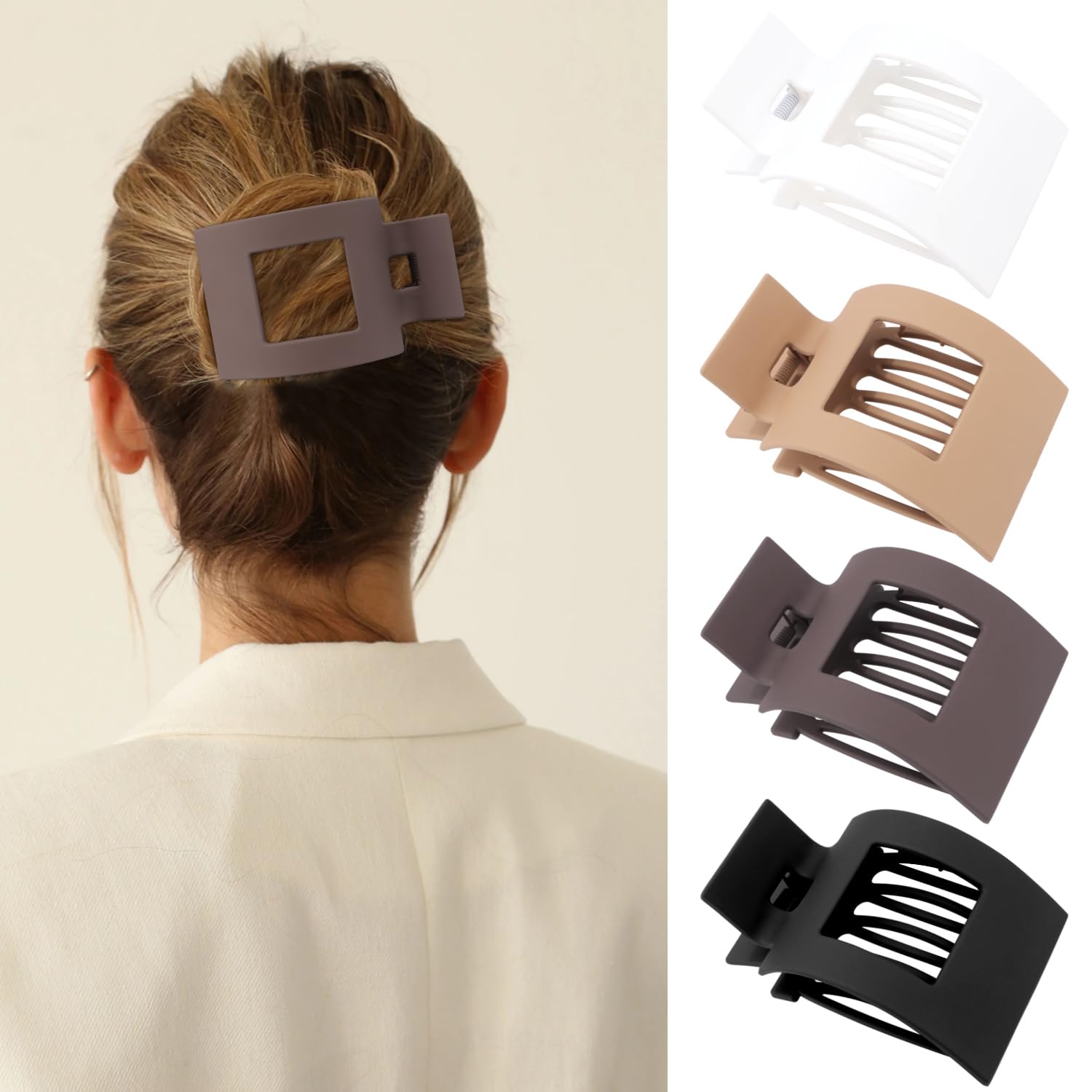 Velscrun Flat Hair Clips for Women Girls, Matte Lay Flat Claw Clips, Strong Hold Large Hair Clip for Thick or Thin Hair, French Duck Billed Hair Jaw