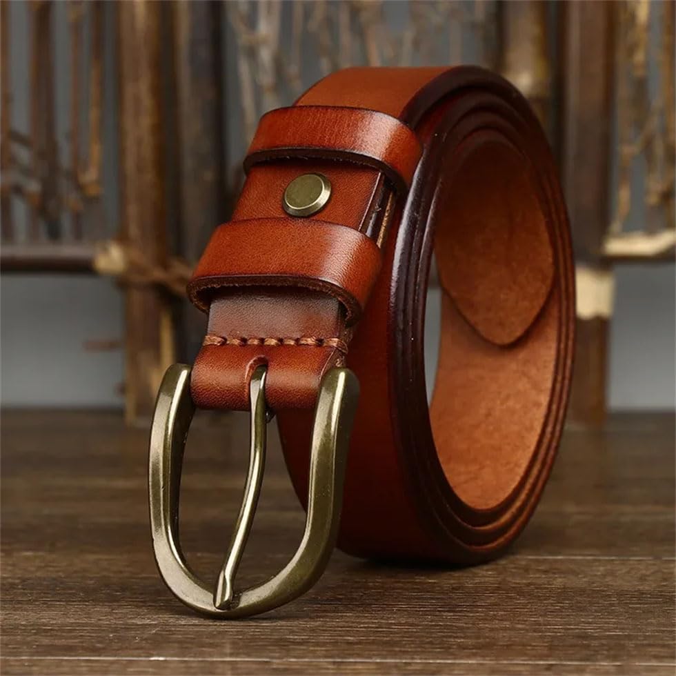 Men Handmade Vintage Leather Belts Copper Pin Buckle Jeans Belts2