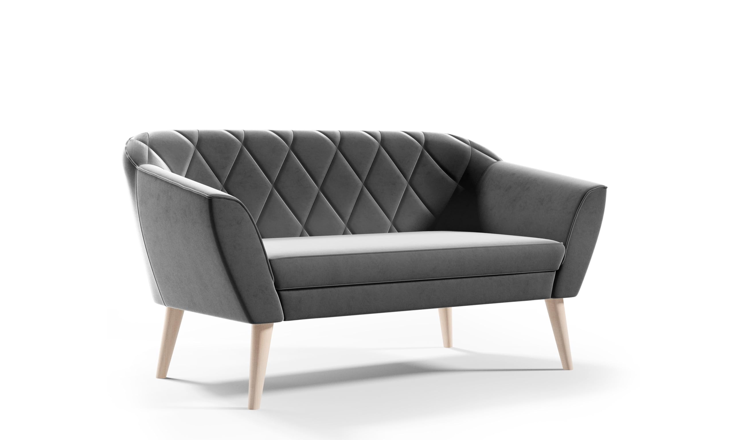 Couchgarnitur Gloria Wohnzimmerset 3+2+1 Sitzer Samt Hohe Holzfüße Buche (Riviera 91 grau)