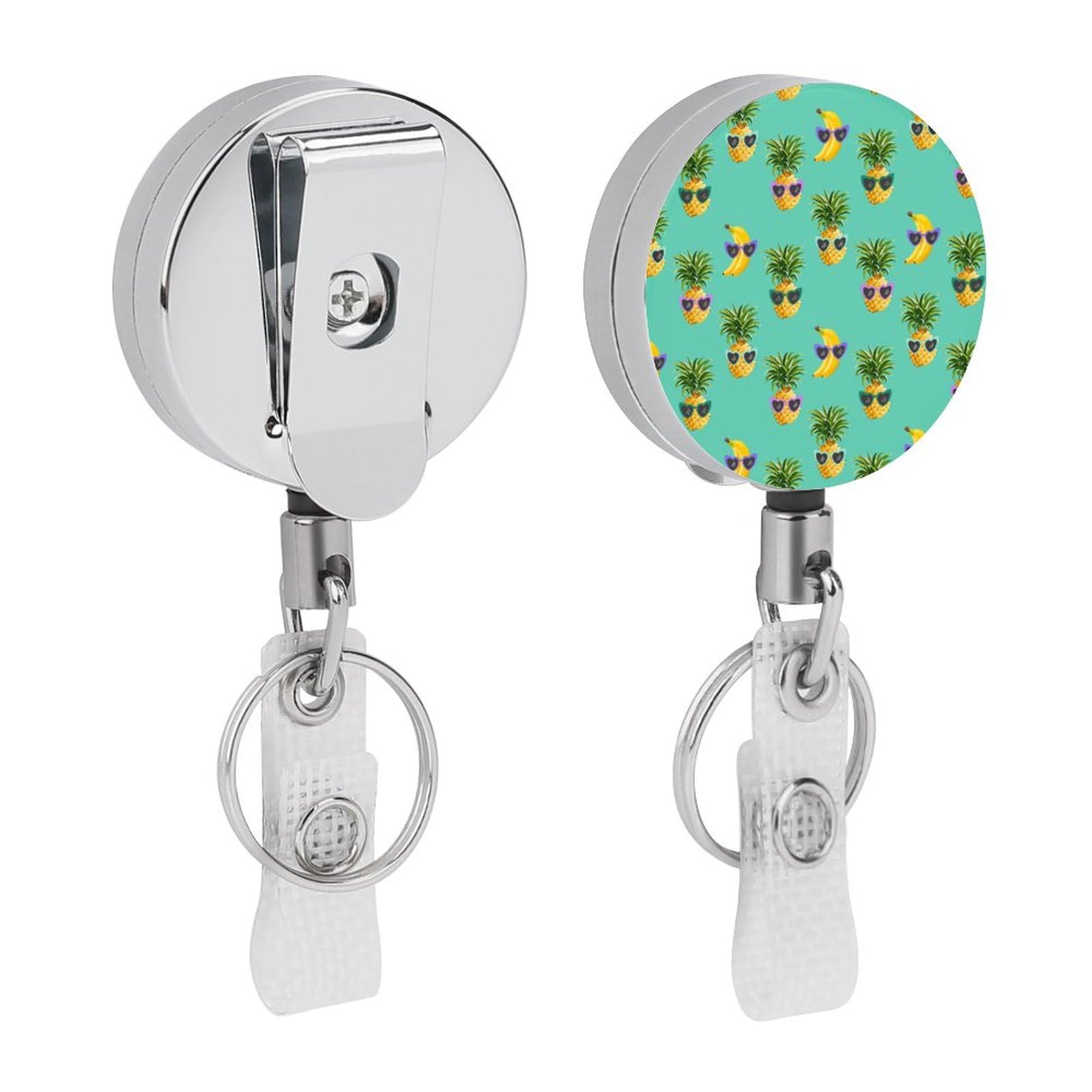 Funny Pineapple Banana Wear Glasses Fashion Retractable Badge Holder Heavy Duty Metal Name Tag Reels ID Clip Accessories for Nurse Teacher