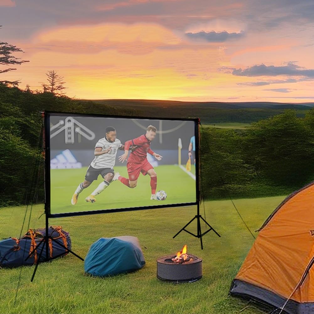 60 84 100 120 Pollici Schermo del Proiettore con Treppiede, 16:9 4K HD Telo Cinematografico All'aperto, Anti Rughe per Ufficio Home Theater Video(84 inch)