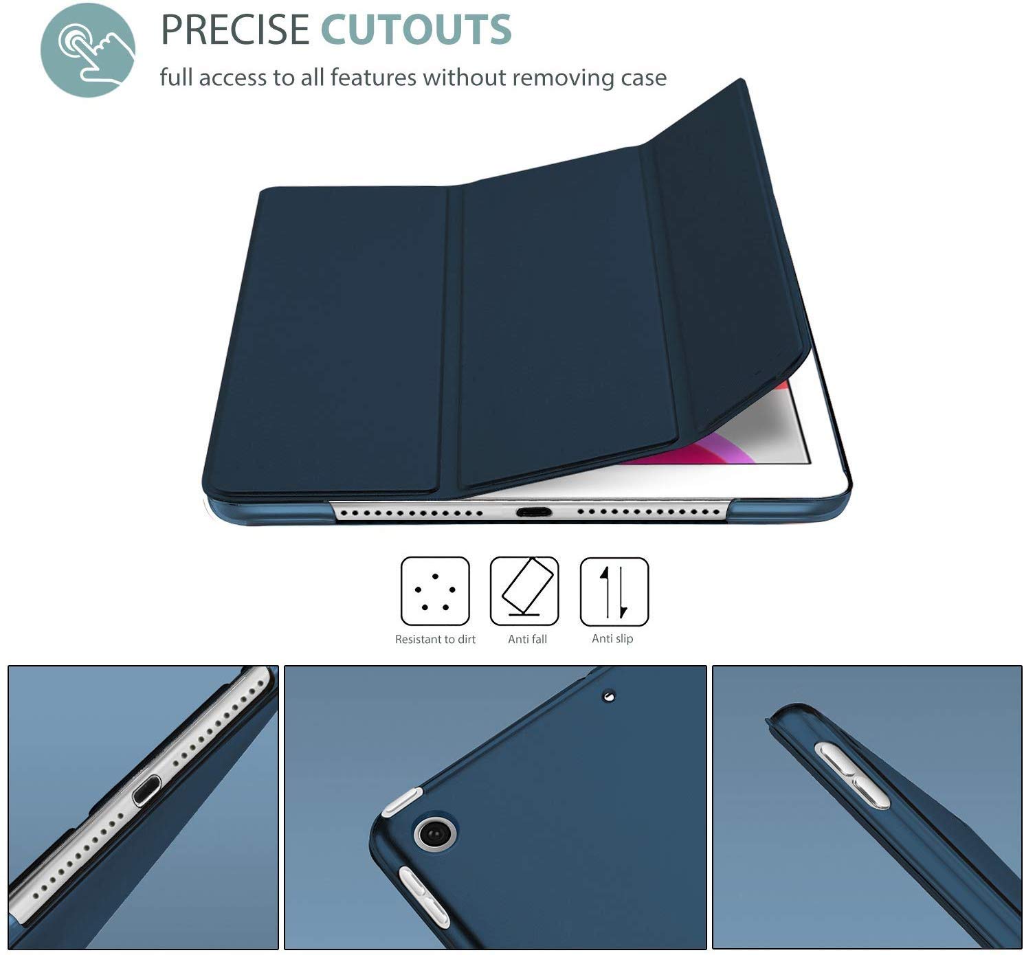 MOCA Compatible Smart flip Cover case for iPad 9.7 inch 2017 2018 iPad 5th 6th Generation A1893 A1954 A1822 A1823 Smart case Cover (Navy Blue) — Amazon image 7