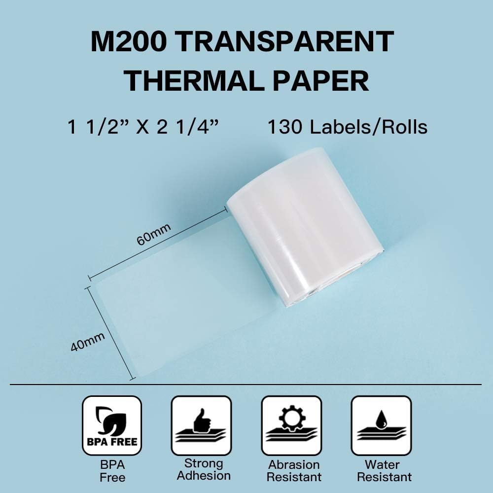Phomemo Transparent Thermal Labels-3 Roll 390 Labels for M110/M100/M220/M221/M108 Label Printer,1.57"x 2.36" (40mm x 60mm), 130 Labels/Roll, for Barcode/Address/Mailing/Logo/Business/Home Tag